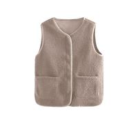 Gilet en Molleton Polaire Doux sans Manche Coupe Classique Femme Grandes Filles Couleur Unie Blouson Mode Bouton Matelassée sans Manches Veste avec Poches