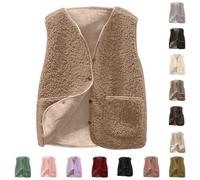 Gilet en Molleton Polaire Doux sans Manche Coupe Classique Femme Grandes Taille Filles Couleur Unie Blouson Mode Bouton Matelassée sans Manches Veste avec Poches