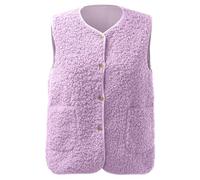 Gilet en Molleton Polaire Femme Veste sans Manches Doux Coupe Classique Grandes Filles Couleur Unie Mode Bouton MatelasséE Blouson sans Manche ÉLéGant Chaud Fourrure Gilets Casual d'hiver avec Poches
