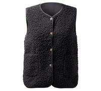 Gilet en Molleton Polaire Femme Veste sans Manches Doux Coupe Classique Grandes Filles Couleur Unie Mode Bouton MatelasséE Blouson sans Manche ÉLéGant Chaud Fourrure Gilets Casual d'hiver avec Poches