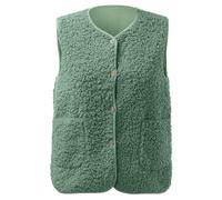 Gilet en Molleton Polaire Femme Veste sans Manches Doux Coupe Classique Grandes Filles Couleur Unie Mode Bouton MatelasséE Blouson sans Manche ÉLéGant Chaud Fourrure Gilets Casual d'hiver avec Poches