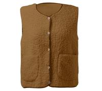 Gilet en Molleton Polaire Femme Veste sans Manches Doux Coupe Classique Grandes Filles Couleur Unie Mode Bouton MatelasséE Blouson sans Manche ÉLéGant Chaud Fourrure Gilets Casual d'hiver avec Poches