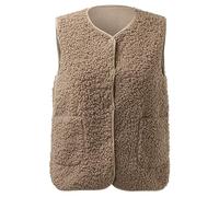 Gilet en Molleton Polaire Femme Veste sans Manches Doux Coupe Classique Grandes Filles Couleur Unie Mode Bouton MatelasséE Blouson sans Manche ÉLéGant Chaud Fourrure Gilets Casual d'hiver avec Poches