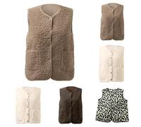 Gilet en Molleton Polaire Femme Veste sans Manches Doux Coupe Classique Grandes Filles Couleur Unie Mode Bouton MatelasséE Blouson sans Manche ÉLéGant Chaud Fourrure Gilets Casual d'hiver avec Poches