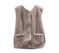 Gilet en polaire pour femme - Sans manches - Court - Col en V - Avec poches et boutons - Couleur unie - Décontracté - Automne Hiver - Chaud - Veste d'hiver en peluche - Veste demi-saison, G01 kaki, L