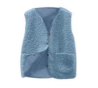 Gilet en polaire pour femme - Sans manches - Court - Col en V - Avec poches et boutons - Couleur unie - Décontracté - Automne Hiver - Chaud - Veste d'hiver en peluche - Veste demi-saison, D01 Bleu, S