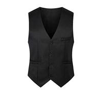 Gilet en satin noir pour homme - Gilet sans manches en satin noir pour homme - Gilet en satin boutonné pour homme - Gilet en satin pour homme - Gilet en satin élégant pour homme, Noir , 5XL