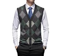 Gilet en tricot à motif losanges pour homme - Cardigan chaud basique pour l'automne et l'hiver - Style rétro, EN8, XL