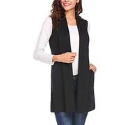 Gilet en Tricot Drapé Sans Manches pour Femme - Long Cardigan Solide avec Poches - Léger pour l'Extérieur - Veste Demi-Saison Printemps et Automne
