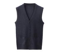 Gilet en tricot épais avec une boucle col en V, couleur pure, laine, chemise sans col, type de corps combiné, gilet sans cardigan nouveau-né, gris foncé, L