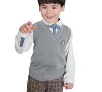 Gilet en tricot pour garçons et filles - Col en V - Pull tricoté en coton - Sans manches - Uniforme scolaire - Sweatshirt - Débardeur - Gilets en tricot - Costume pour enfants, gris clair, 13 ans