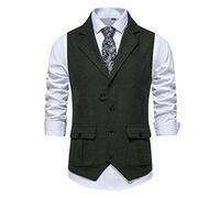 Gilet en tweed à chevrons pour homme avec col en V pour occasions formelles et informelles, Vert, M