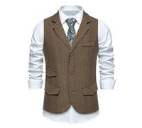 Gilet en tweed à chevrons pour homme Coupe ajustée à simple boutonnage Gilet de costume sur mesure avec revers cranté et fermeture à boutons, trois poches avant, tissu doux et confortable, coutures
