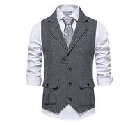 Gilet en tweed pour homme - Gilet de costume décontracté pour homme avec simple boutonnage - Costume moderne - Gilet élégant - Gilet de travail léger - Gilet de travail - Gilet de loisirs - Gilet