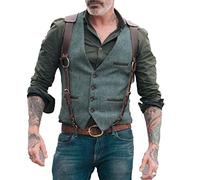 Gilet en tweed pour homme - Style vintage rétro - Coupe ajustée, Bleu marine clair, L