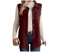 Gilet en velours côtelé sans manches pour femme - Couleur unie - Avec boutons, Bordeaux, L