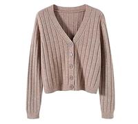 Gilet Femme Cardigan en Tricot Manches Longues pour Femme Cardigan de Poche Ouvert Torsadé Automne et Hiver Blouson Chaud Col en V Chandails Courte Pull Gilet