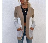 Gilet Femme, Cardigan Femme Rétro Kaki Gris Couleurs Assorties Avec Poches Ourlet Arc Manteau Tricoté Doux Chaud Automne Hiver Veste En Tricot Manches Longues Pull Ouvert Sortie Décontractée Top