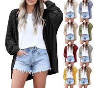 Gilet Femme Cardigan Long à Col en V Gilets Torsadé Femme Gilet Femmes Hiver Pull avec Poches Boutons Mode Élégant Manteaux Chaude Solid Color Chic Automne et Hiver Conforts Les Cent Vetement Femme