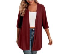 Gilet Femme Cardigan Long Ouvert sur Le Devant Blanc Tee Shirt Femme Manche 3/4 Décontracté Casual Veste Léger Casual Gilets Blouse Couleur Unie Chemise Grande Taille Outwear Ample Mode