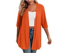 Gilet Femme Cardigan Long Ouvert sur Le Devant Blanc Tee Shirt Femme Manche 3/4 Décontracté Casual Veste Léger Casual Gilets Blouse Couleur Unie Chemise Grande Taille Outwear Ample Mode