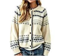 Gilet Femme Cardigan Veste Manteau Automne Hiver Pull Vêtement Mode | Chic et Elegant Grande Taille Jacquard Motif Boutons Col Rond Manche Longue Chaud Maille Tricot Vintage Outwear Casual