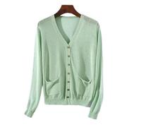 Gilet Femme, Casual V Neck Cardigan Court Léger Cardigan Vert Sauge Fine Soft Long Sleeve Open Front Knit Jumper Coat with Pocket Thin Outerwear for Women,L