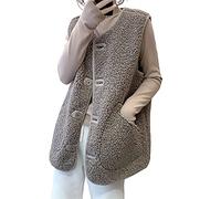 Gilet Femme Chaud Fausse Fourrure Agneau Laine Gilet en Daim Revers Polaire Gilet De Mode sans Manches Veste d'hiver Outwear pour Voyager Marcher,Marron,XXL