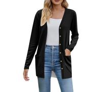 Gilet Femme Chic Et Elegant Cardigan Femme Long Veste Mi Saison Gilets avec Bouton Ouverte sur Le Devant Manteau avec Poches Couleur Unie Pull en Tricot Grande Taille Léger Fluide Cardigan