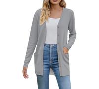 Gilet Femme Chic Et Elegant Cardigan Femme Long Veste Mi Saison Gilets avec Bouton Ouverte sur Le Devant Manteau avec Poches Couleur Unie Pull en Tricot Grande Taille Léger Fluide Cardigan