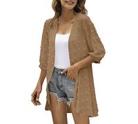 Gilet Femme Chic Et Elegant Gilet En Mousseline De Soie D'été Cardigan Manches 3/4 Couleur Unie Cover Up Open Front Boléro Veste Chic Et Élégant Kimono Châle Pour Mariage Robes Plages