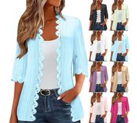Gilet Femme Court Ouverte Devant Cardigan Léger Femmes Dentelle Cardigan Manches Longues Boléro Femme Chic Et Élégant Manteau À La Mode Et Polyvalent Veste Femmes Tricot Décontracté