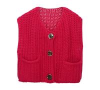 Gilet Femme Court Sans Manches Boutonné à Poche Tricot Coloris Uni Style Occidental Manteau Printemps Été Cardigan Vestiaire Décontracté Tenue Layering