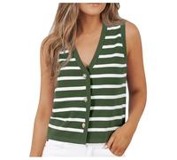 Gilet Femme Court sans Manches Rayures Boutonné Décontracté Cardigan Vestiaire Top Superposé Tenue Printemps Été Style Layering Effet Cropped M20-98