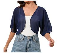 Gilet Femme Kimono Court Cardigan Vintage pour Femmes Bolero Mariage Manches Courtes Boléros Chic Et Elegant Ensemble Veste Ete Plage en Mousseline De Soie À Long Tenues Élégante Boléro,c-Marine,S