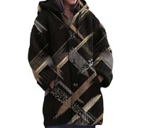 Gilet Femme Long avec Capuche Cardigan Chic et Elegant Veste Chaude Hiver | Pull Maille Tricot Imprimé Jacquard Norvégien Manteau Boutonné Poches Manches Longues Coupe Oversize Mode Automne
