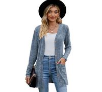 Gilet Femme Long Bouton Cardigan Femme Ouverte Devant Veste Casual à Cardigan Élégant Longue Pull Top Femme Manches Longue Haut Veste Longue (Bleu Clair M)