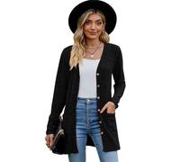 Gilet Femme Long Bouton Cardigan Femme Ouverte Devant Veste Casual à Cardigan Élégant Longue Pull Top Femme Manches Longue Haut Veste Longue (Noir XL)
