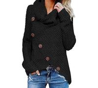 Gilet Femme Long,Mode Femme Col Roulé Pull Asymétrique Cardigan Pull À Manches Longues Classique Pull En Tricot Épais Manteau Bouton Ouvert Sur Le Devant Cardigans Sweatershirt Top Streetwear,Noir,L