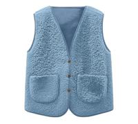 Gilet Femme Sans Manches Veste 2025 en Molleton Polaire Doux Cachemire Chaud Manteau Thermique Couleur Unie Casual Blousons avec Poches et Bouton Automne Hiver Grande Cardigan Veste en (Z1-Blue, S)
