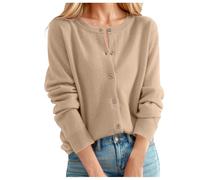 Gilet Femme Tricoté Bouton Automne Hiver Cardigan Léger Et Elégant Manches Longues Veste Classique Manches Longues Décontracté Couleur Unie Confortable Col Rond Gilets Ouverte Devant Laine (Gold, XL)