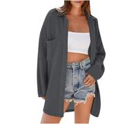Gilet Femme Uni Mi-Long Large Chic Et éLéGant Couleur Unie DéContractéS Grande Taille Tunique Confortable Classique Tendance Coupe AjustéE éLastique Chemise