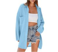 Gilet Femme Uni Mi-Long Large Chic Et éLéGant Couleur Unie DéContractéS Grande Taille Tunique Confortable Classique Tendance Coupe AjustéE éLastique Chemise