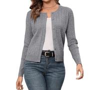 Gilet Femme Veste Court Tricot Cardigan Boléro Manches Longues pour Robe T Shirt Chic Elégant Soirée Fête Décontracté Vintage Gris M