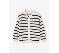 Gilet fille fantaisie en côte perlée écru 4A