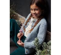 Gilet fille loose maille mousseuse bleu pétrole 6A