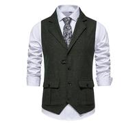 Gilet formel en tweed classique business décontracté pour homme sans manches pour fête de mariage avec poche, vert, XXL