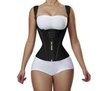 Gilet Gainant en Latex Style Serre-Ventre, vêtement d'extérieur rétro avec Fermeture éclair et Bouton(Black,S)