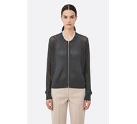 Gilet gris ajouré zippé en coton et tencel à sequins - S