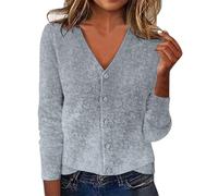 Gilet Grosse Maille Femme Col en V Tricots pour Femmes Veste Open Front Élégant Et DéContracté Manteau Pull Cardigan Ample Et Chaud avec Boutons Gilet à Mailles Automne Hiver (Grey-E, XL)